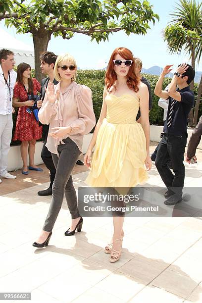 Actresses Nicole LaLiberte and Haley Bennett attend the 'Kaboom' Photo Call held at the Palais des Festivals during the 63rd Annual International...