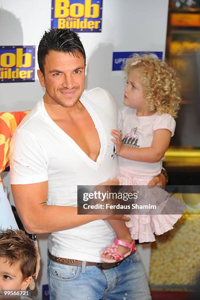 Peter Andre and daughter Princess Tiaamii attends the UK film premiere of 'Bob The Builder: The Legend Of The Golden Hammer' at Vue Leicester Square...