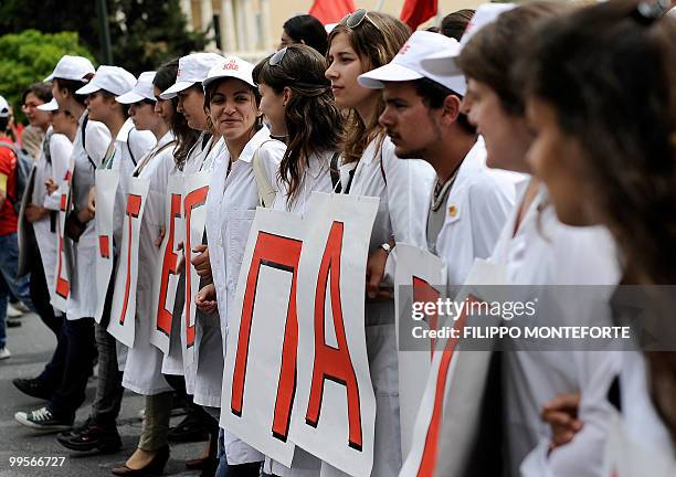 Communist demonstrators of the KKE march through the streets of Athens on May 15, 2010 to protest against the Government's austerity package. The...