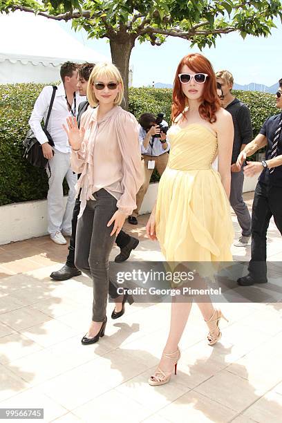Actresses Nicole LaLiberte and Haley Bennett attend the 'Kaboom' Photo Call held at the Palais des Festivals during the 63rd Annual International...