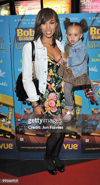 Javine Hylton attends the UK film premiere of 'Bob The Builder: The Legend Of The Golden Hammer' at Vue Leicester Square on May 15, 2010 in London,...