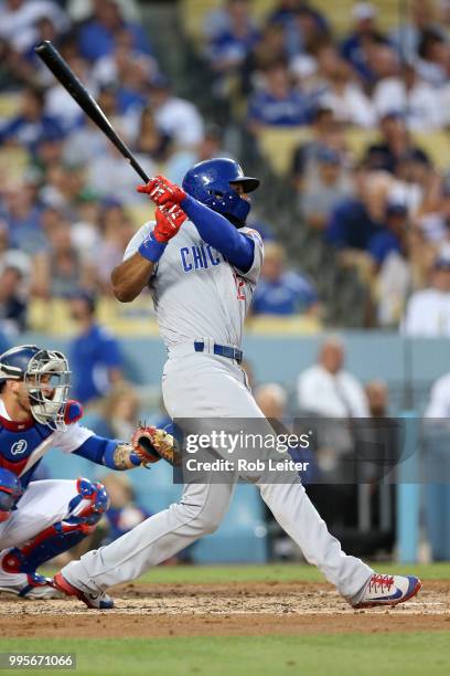 Jason Heyward of the Chicago Cubs bats during the game against the Los Angeles Dodgers at Dodger Stadium on June 27, 2018 in Los Angeles, California....