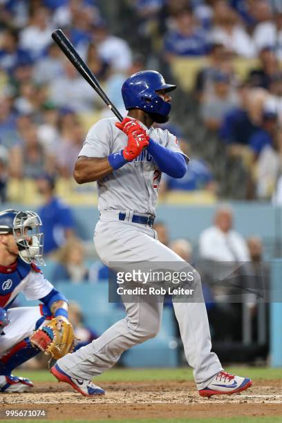 Jason Heyward of the Chicago Cubs bats during the game against the Los Angeles Dodgers at Dodger Stadium on June 27, 2018 in Los Angeles, California....