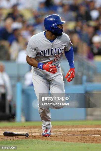 Jason Heyward of the Chicago Cubs runs during the game against the Los Angeles Dodgers at Dodger Stadium on June 27, 2018 in Los Angeles, California....