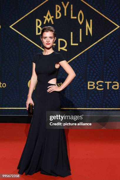 Actor Liv Lisa Fries arrives, walking over the red carpet for the premiere of the TV series "Babylon Berlin" of the channel ARD, in Berlin, Germany,...