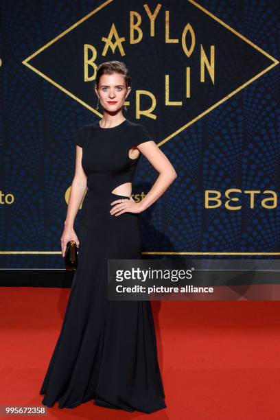 Actor Liv Lisa Fries arrives, walking over the red carpet for the premiere of the TV series "Babylon Berlin" of the channel ARD, in Berlin, Germany,...