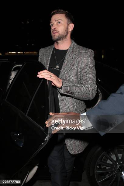 Justin Timberlake seen attending Drake's party at Annabel's on July 10, 2018 in London, England.