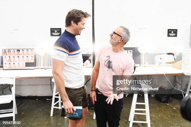 Andrew Rannells and Ronen Jehezkel attend the Parke And Ronen show - July 2018 New York City Men's Fashion Week at Industria Studios on July 10, 2018...