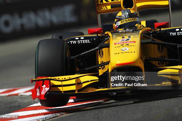 Robert Kubica of Poland and Renault drives during qualifying for the Monaco Formula One Grand Prix at the Monte Carlo Circuit on May 15, 2010 in...