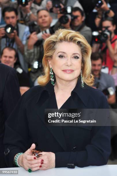 Actress Catherine Deneuve attends the "Homage To The Spanish Cinema" photocall at the Palais des Festivals during the 63rd Annual Cannes Film...