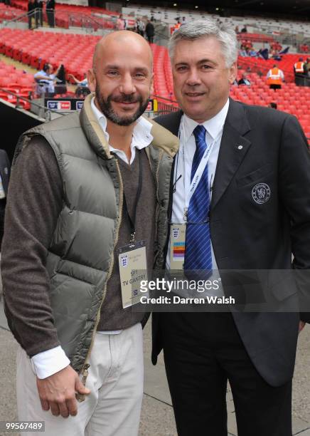 Gianluca Vialli and Chelsea Manager Carlo Ancelott pose together prior to the FA Cup sponsored by E.ON Final match between Chelsea and Portsmouth at...