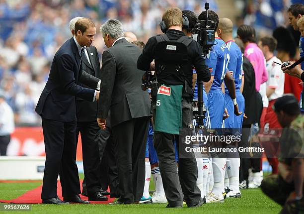 Prince William meets Chelsea Manager Carlo Ancelotti prior to the FA Cup sponsored by E.ON Final match between Chelsea and Portsmouth at Wembley...