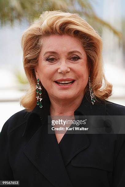 Actress Catherine Deneuve attends the "Homage To The Spanish Cinema" photocall at the Palais des Festivals during the 63rd Annual Cannes Film...