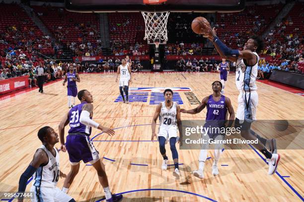 Kobi Simmons of the Memphis Grizzlies shoots the ball against the Sacramento Kings during the 2018 Las Vegas Summer League on July 9, 2018 at the...