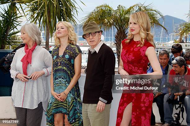 Gemma Jones, Naomi Watts, Woody Allen and Lucy Punch attend the 'You Will Meet A Tall Dark Stranger' Photocall at the Palais des Festivals during the...