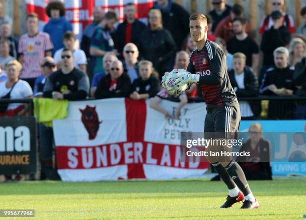 Robin Ruiter of Sunderland during a pre-season friendly game between Darlington FC and Sunderland AFC at Blackwell Meadows on July 10, 2018 in...