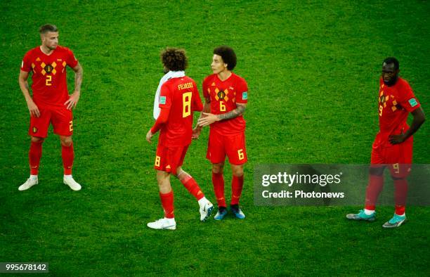 Toby Alderweireld defender of Belgium, Marouane Fellaini midfielder of Belgium, Axel Witsel midfielder of Belgium, Romelu Lukaku forward of Belgium...