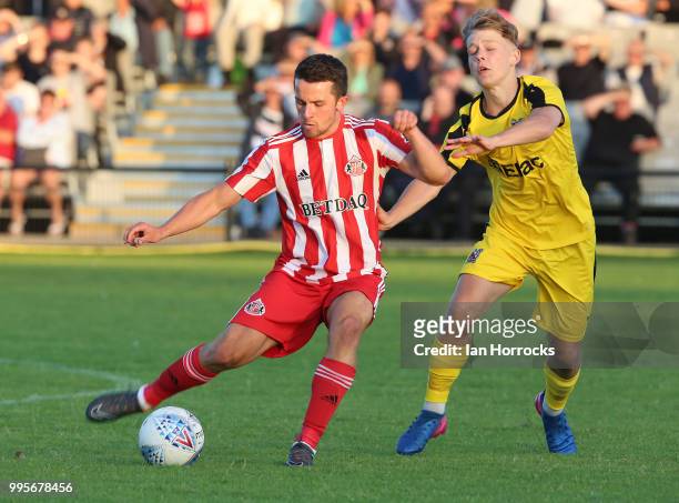 George Honeyman of Sunderland during a pre-season friendly game between Darlington FC and Sunderland AFC at Blackwell Meadows on July 10, 2018 in...