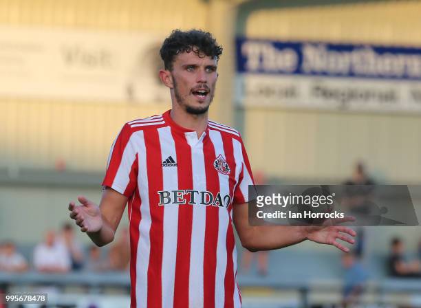 Tom Flanagan of Sunderland during a pre-season friendly game between Darlington FC and Sunderland AFC at Blackwell Meadows on July 10, 2018 in...