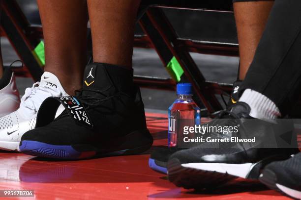 The sneakers worn by Chris Paul of the Houston Rockets are seen during the 2018 Las Vegas Summer League on July 9, 2018 at the Thomas & Mack Center...