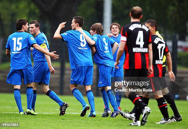 Denis Thomalla of Hoffenheim celebrate with his team mates after scoring his team's opening goal during the DFB Junior Cup Final match between 1899...