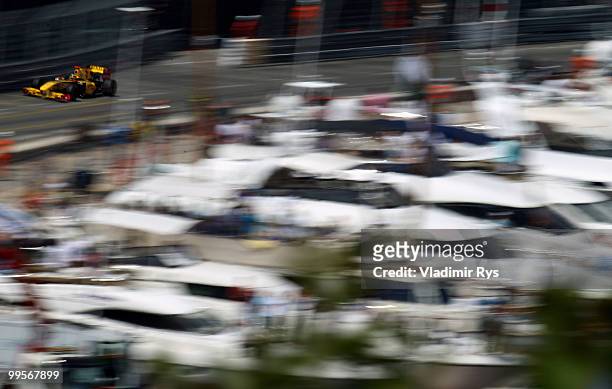 Robert Kubica of Poland and Renault drives during qualifying for the Monaco Formula One Grand Prix at the Monte Carlo Circuit on May 15, 2010 in...