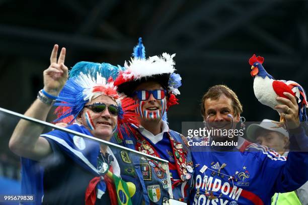 Fans are seen ahead of the 2018 FIFA World Cup Russia semi final match between France and Belgium at the Saint Petersburg Stadium in Saint...