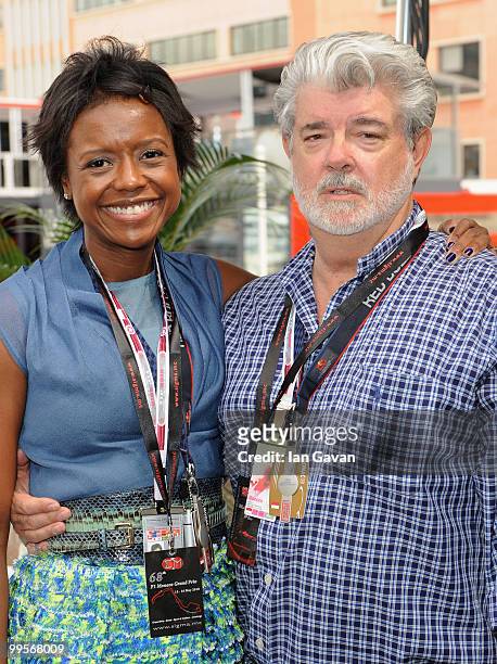 Mellody Hobson and George Lucas attend the Red Bull Formula 1 Energy Station on May 15, 2010 in Monaco, France.