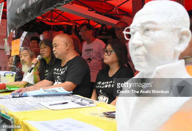 Supporters of late Chinese activist Liu Xiaobo attend a press conference after his wife Liu Xia left China for Germany on July 10, 2018 in Hong Kong.