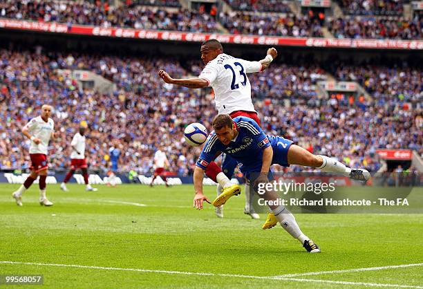 Branislav Ivanovic of Chelsea and Kevin-Prince Boateng of Portsmouth challenge for the ball during the FA Cup sponsored by E.ON Final match between...