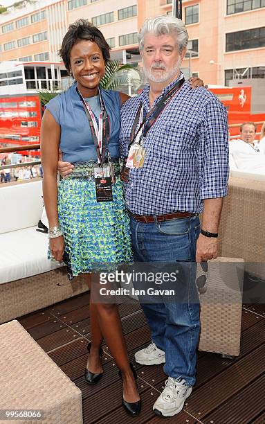 Mellody Hobson and George Lucas attend the Red Bull Formula 1 Energy Station on May 15, 2010 in Monaco, France.