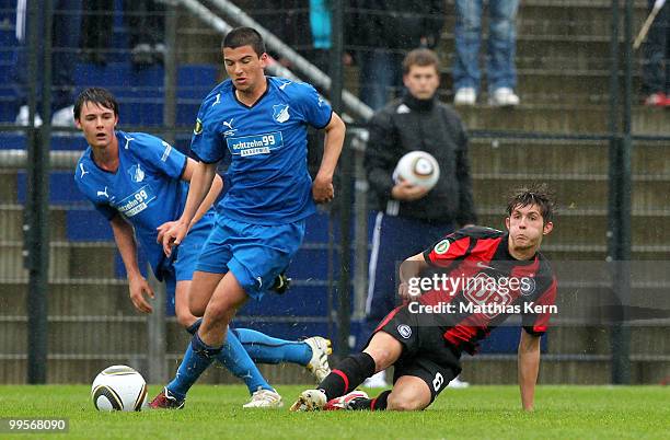 Marco Terrazzino of Hoffenheim battles for the ball with Fanol Perdedaj of Berlin during the DFB Junior Cup Final match between 1899 Hoffenheim and...