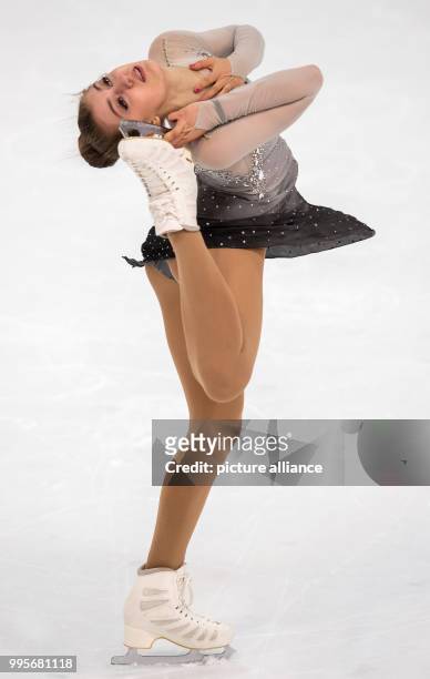 Alexia Paganini from Switzerland in action during the ladies' singles short programme of the Challenger Series Nebelhorn Trophy figure skating...