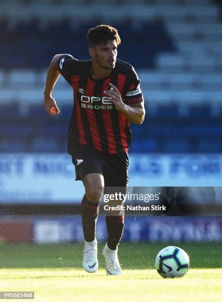Christopher Schindler of Huddersfield controls the ball during the pre-season friendly match between Bury and Huddersfield Town during the pre season...