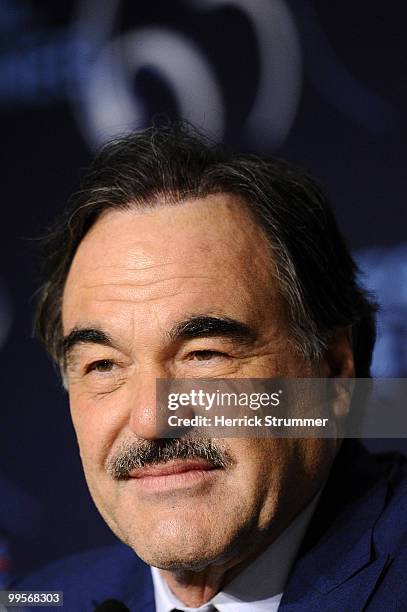 Director Oliver Stone attends the 'Wall Street: Money Never Sleeps' press conference at the Palais des Festivals during the 63rd Annual Cannes Film...