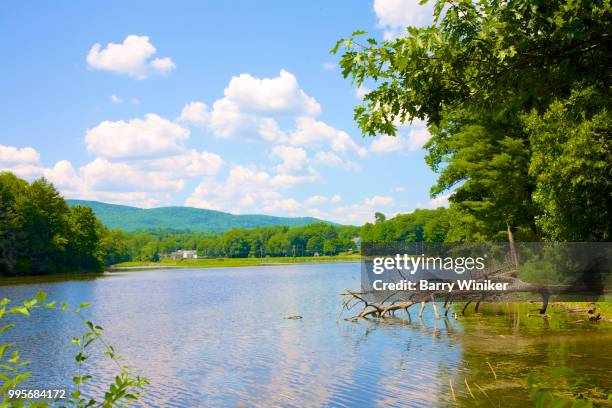 calm river with reflections, the berkshires - barry wood stock-fotos und bilder