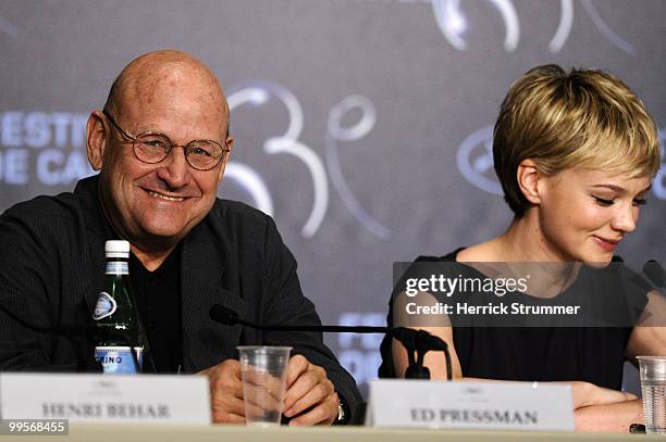 Producer Ed Pressman and actress Carey Mulligan attend the 'Wall Street: Money Never Sleeps' press conference at the Palais des Festivals during the...