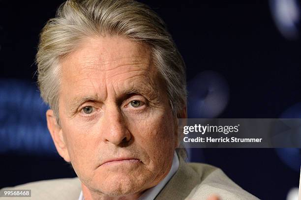 Actor Michael Douglas attends the 'Wall Street: Money Never Sleeps' press conference at the Palais des Festivals during the 63rd Annual Cannes Film...
