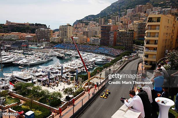 Robert Kubica of Poland and Renault drives during qualifying for the Monaco Formula One Grand Prix at the Monte Carlo Circuit on May 15, 2010 in...