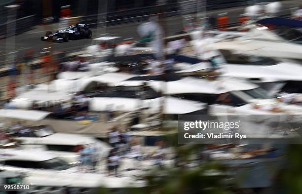 Rubens Barrichello of Brazil and Williams drives during qualifying for the Monaco Formula One Grand Prix at the Monte Carlo Circuit on May 15, 2010...