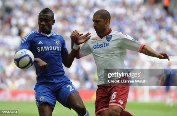 Hayden Mullins of Portsmouth competes with Salomon Kalou of Chelsea during the FA Cup sponsored by E.ON Final match between Chelsea and Portsmouth at...