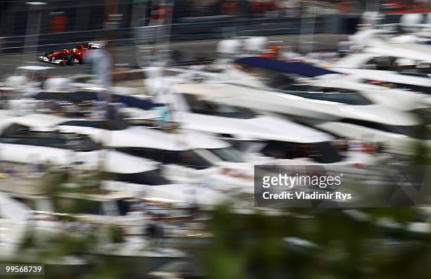 Felipe Massa of Brazil and Ferrari drives during qualifying for the Monaco Formula One Grand Prix at the Monte Carlo Circuit on May 15, 2010 in Monte...