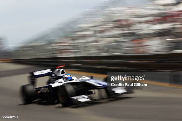 Rubens Barrichello of Brazil and Williams drives during qualifying for the Monaco Formula One Grand Prix at the Monte Carlo Circuit on May 15, 2010...