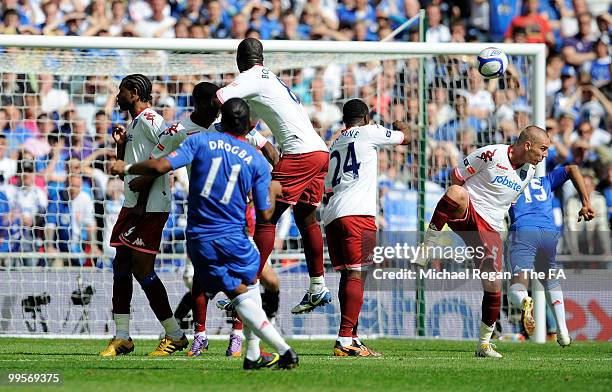 Didier Drogba of Chelsea scores during the FA Cup sponsored by E.ON Final match between Chelsea and Portsmouth at Wembley Stadium on May 15, 2010 in...