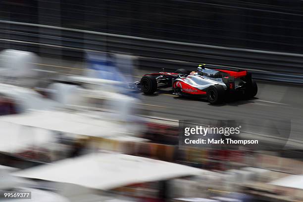 Lewis Hamilton of Great Britain and McLaren Mercedes drives during qualifying for the Monaco Formula One Grand Prix at the Monte Carlo Circuit on May...