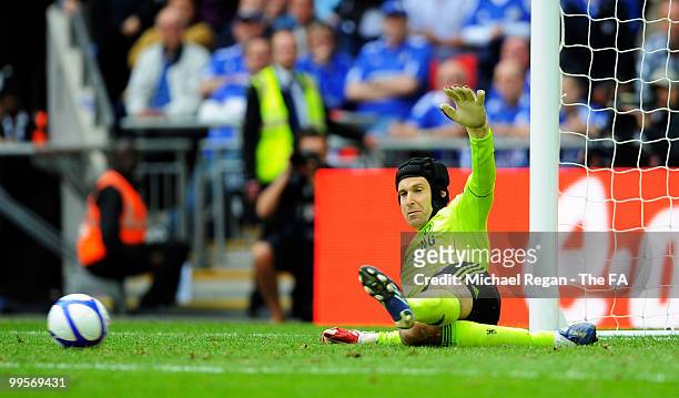 Petr Cech of Chelsea saves a penalty during the FA Cup sponsored by E.ON Final match between Chelsea and Portsmouth at Wembley Stadium on May 15,...