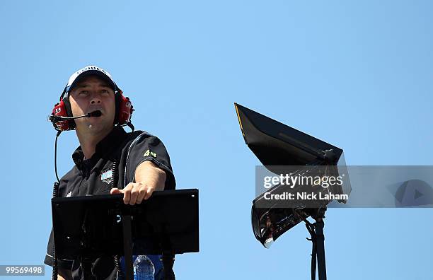 Chad Knaus, crew chief of the Lowe's Chevrolet, watches practice for the NASCAR Sprint Cup Series Autism Speaks 400 at Dover International Speedway...