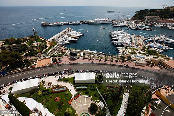Jenson Button of Great Britain and McLaren Mercedes drives during qualifying for the Monaco Formula One Grand Prix at the Monte Carlo Circuit on May...