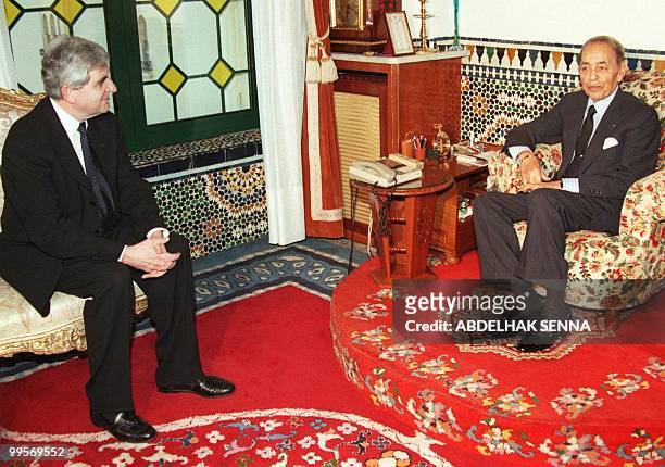 French Interior Minister Jean-Pierre Chevènement is received by King Hassan II of Morocco at Rabat Royal Palace 05 March. The French minister is on a...