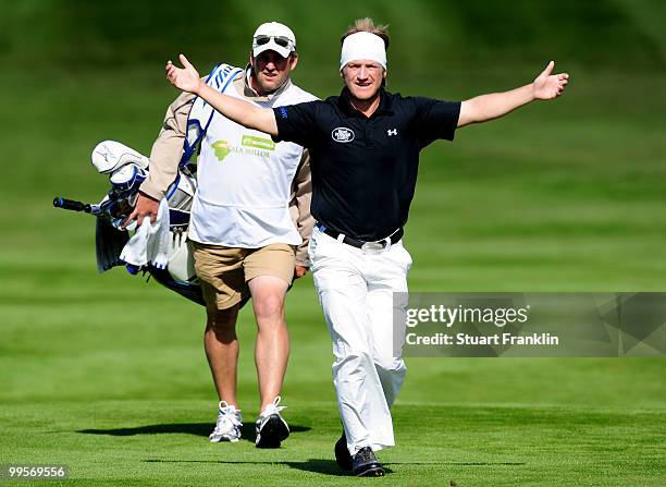 Pelle Edberg of Sweden gestures during the third round of the Open Cala Millor Mallorca at Pula golf club on May 15, 2010 in Mallorca, Spain.